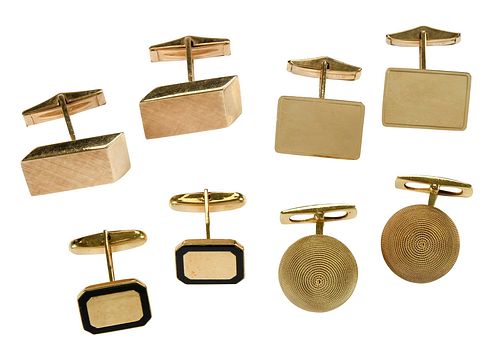 FOUR PAIRS GOLD CUFFLINKSround 377ceb