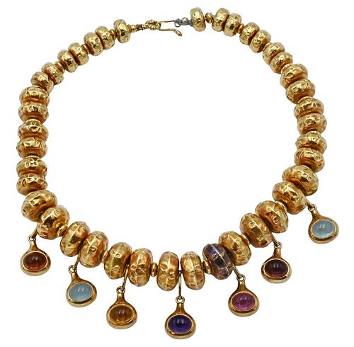 18 KARAT GOLD BEAD NECKLACE, HAVING