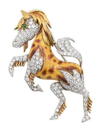 18 KARAT YELLOW GOLD HORSE BROOCH,