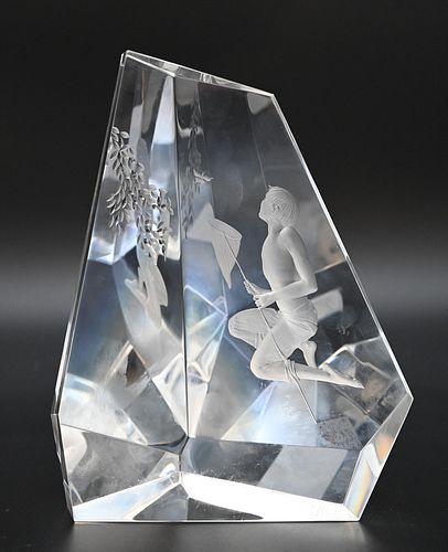 STEUBEN GLASS, BOY AND BUTTERFLY, CRYSTAL