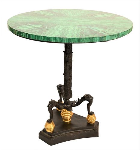 MALACHITE TOP ROUND TABLE, ON BRONZE