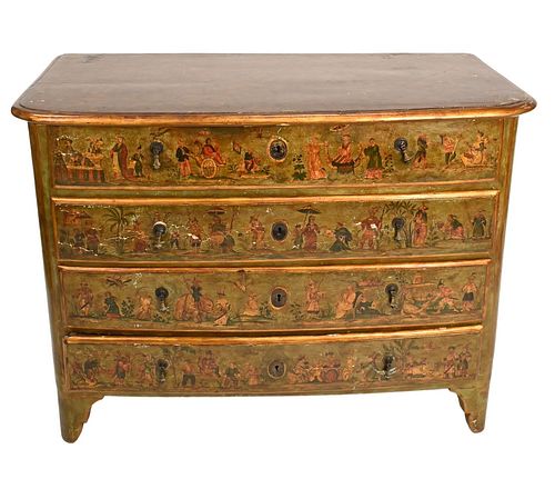 FOUR DRAWER COMMODE, HAVING CHINOISERIE