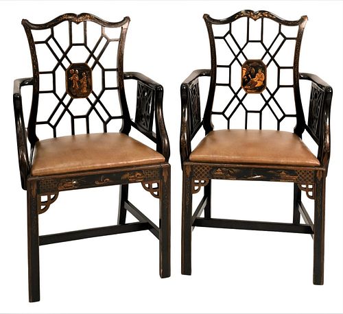 PAIR OF BLACK AND GILT CHINOISERIE 377e7e