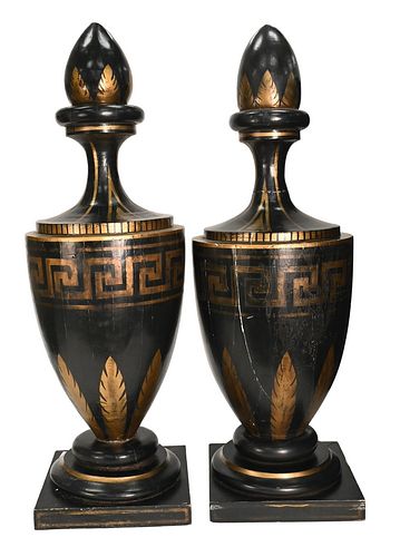 PAIR OF LARGE BLACK LACQUER URNS  377e89