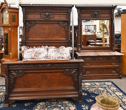 TWO PIECE RENAISSANCE REVIVAL WALNUT