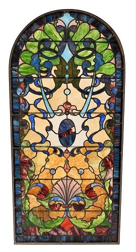 STAINED AND LEADED GLASS WINDOW,