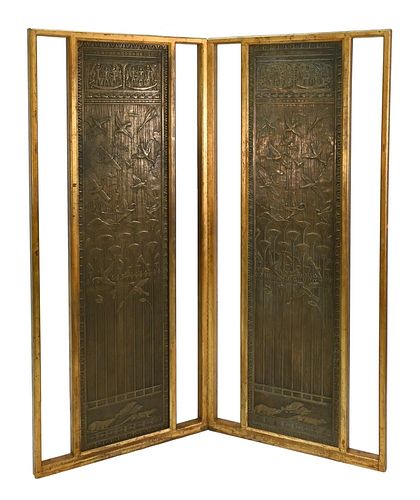 PAIR OF LARGE ART DECO BRONZE PANELS  377ebd