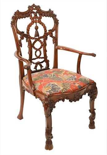 CHIPPENDALE STYLE MAHOGANY ARMCHAIR,