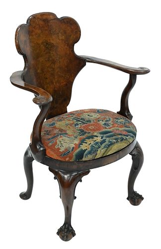 GEORGE I BURL WALNUT OPEN ARMCHAIR  377eed