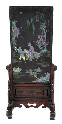 CHINESE LACQUERED AND INLAID PLAQUE