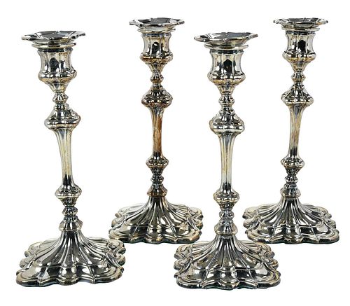 SET OF FOUR SILVER PLATED CANDLESTICKSprobably 377fb7