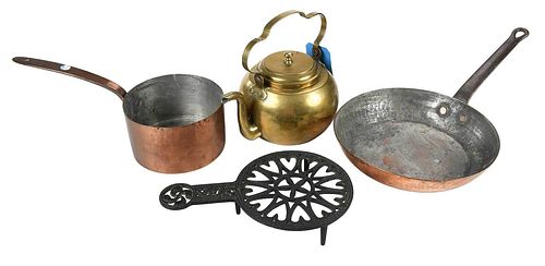 FOUR PIECES OF COPPER, BRASS, AND