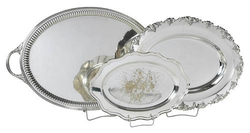 THREE OVAL SILVER PLATE TRAYSAmerican,