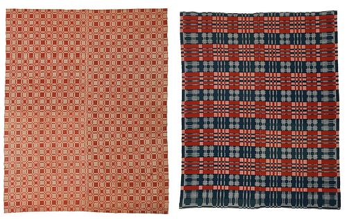 TWO AMERICAN JACQUARD COVERLETS19th 378034