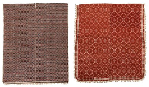TWO AMERICAN JACQUARD COVERLETS19th 378078