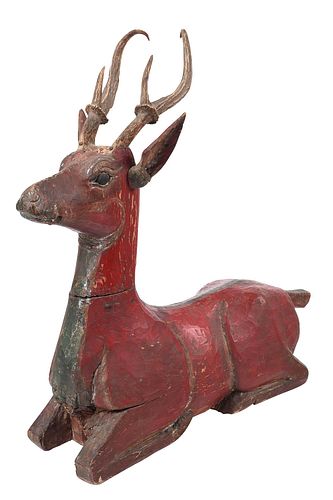 WOODEN CARVED RECUMBENT DEER SCULPTUREIndonesian  378096