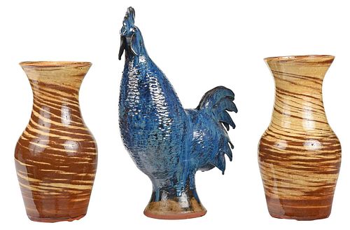 CHARLIE WEST POTTERY ROOSTER AND 3780a3