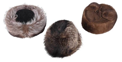 THREE FUR AND LEATHER HATScomprising: