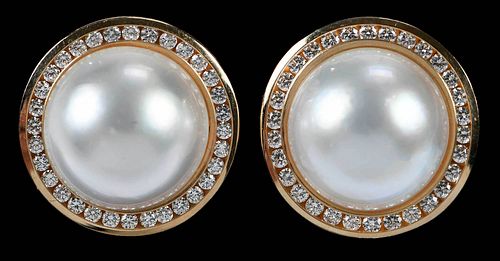 14KT MABE PEARL AND DIAMOND EARRINGSeach 3780b9