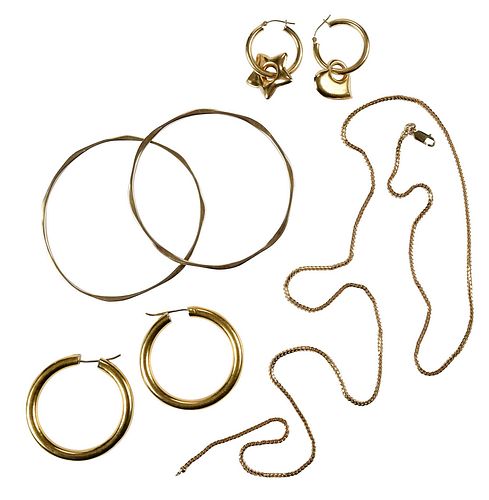 FIVE PIECES GOLD JEWELRYhoop earrings  3780c9