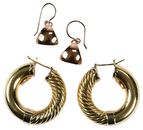 TWO PAIRS GOLD EARRINGSAnfora hoops  3780df