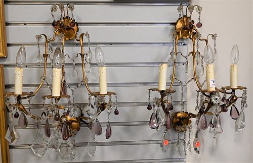 PAIR OF FRENCH THREE LIGHT SCONCES,