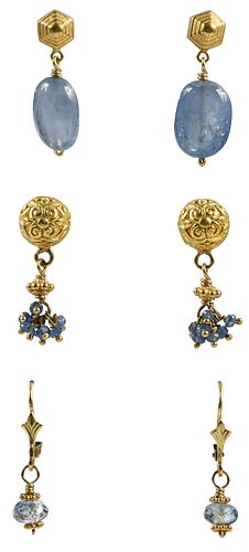 THREE PAIRS 18KT. SAPPHIRE EARRINGSassorted