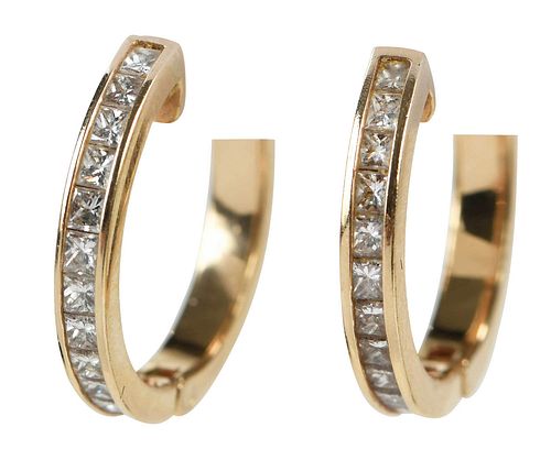 14KT. DIAMOND EARRINGShinged hoops,