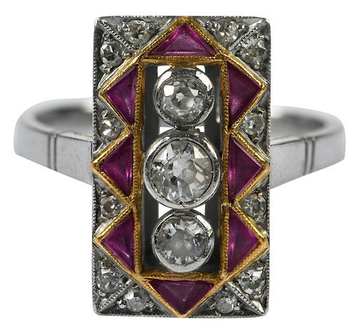 ART DECO PLATINUM GEMSTONE RINGthree 378108