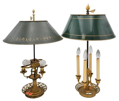 TWO BRASS BOULETTE TABLE LAMPS,