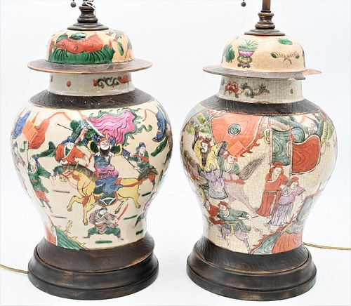 TWO SATSUMA COVERED URNS, MADE