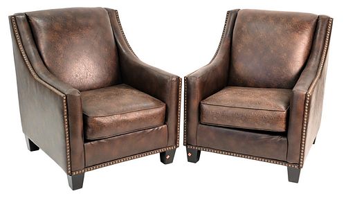 PAIR OF BROWN LEATHER ARMCHAIRS,