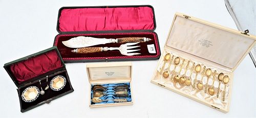 FOUR FITTED BOXES WITH SILVER SPOONS
