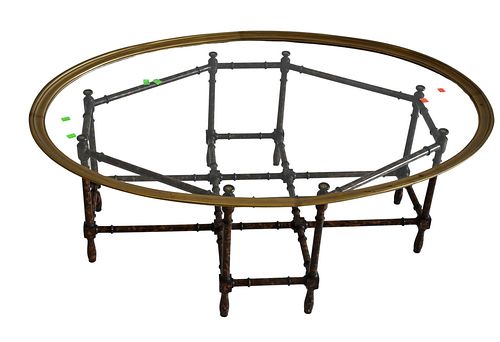 BRASS WOOD AND GLASS COFFEE TABLE  3781dc