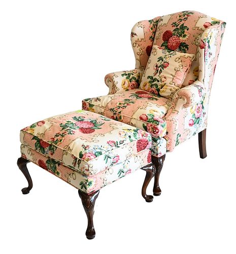 QUEEN ANNE STYLE WING CHAIR AND