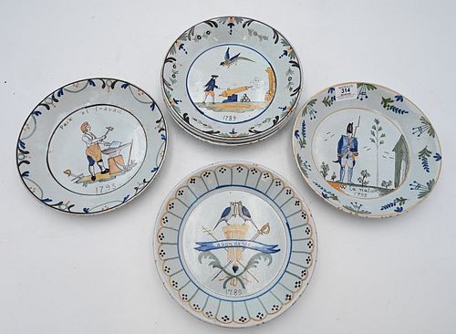 SET OF SIX FRENCH FAIENCE PLATES,