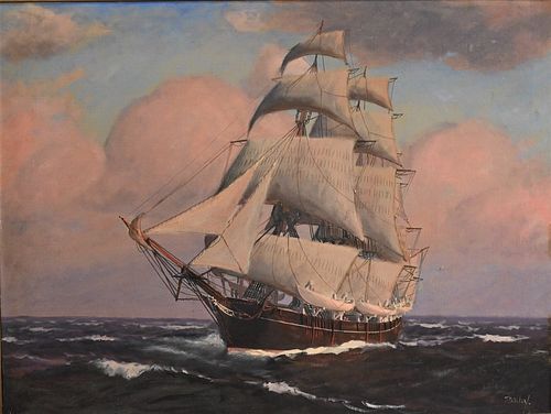 T BAILEY SAILING SHIP OIL ON 3781f5