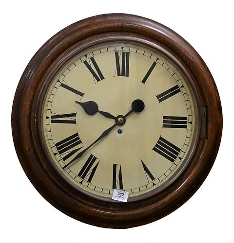 OAK SCHOOLHOUSE CLOCK, HAVING BRASS