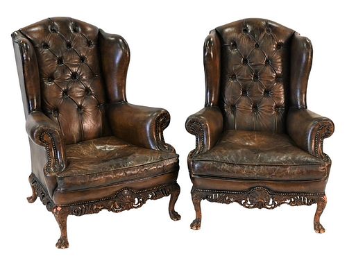 PAIR OF LEATHER UPHOLSTERED WING 378271