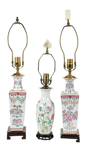 THREE CHINESE FAMILLE ROSE VASES  37837f