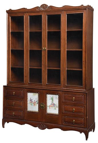 CHINESE BREAKFRONT CABINET WITH PORCELAIN