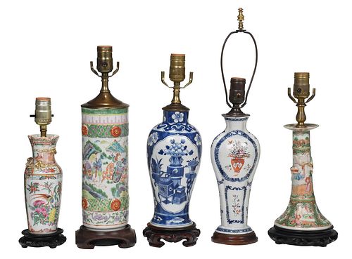 FIVE CHINESE PORCELAIN ITEMS CONVERTED 378395