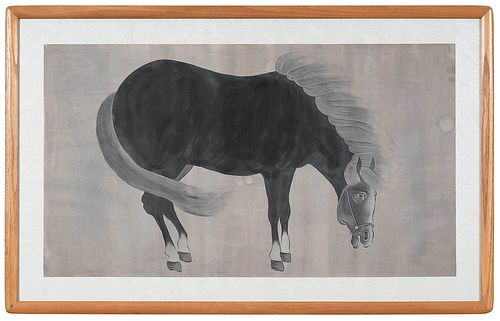 FRAMED CHINESE INK ON SILK HORSE