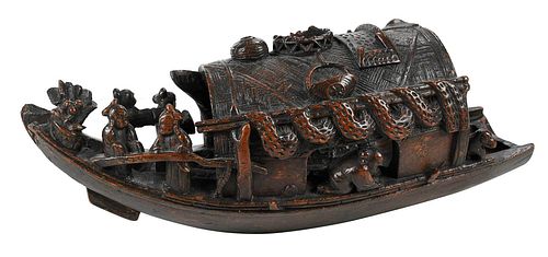 CHINESE CARVED WOOD BOATQing dynasty  3783c1