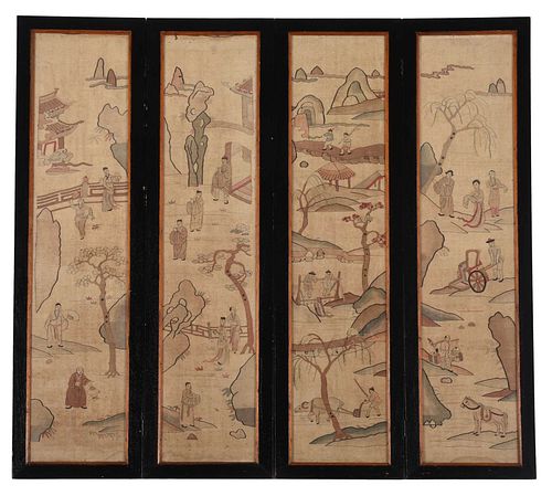 CHINESE FOUR PANEL FRAMED KESI