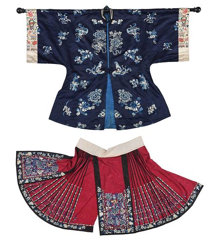 CHINESE BLUE ROBE AND RED SILK