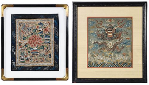 TWO FRAMED CHINESE SILK TEXTILESQing 3783cc