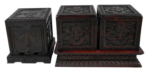 GROUP OF THREE CHINESE CARVED WOOD
