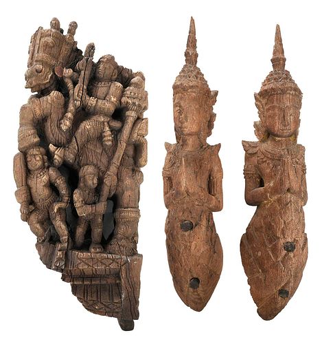 THREE ASIAN CARVED ARCHITECTURAL 3783f3
