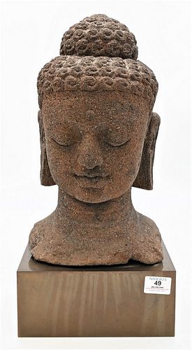 LARGE CARVED SANDSTONE HEAD OF